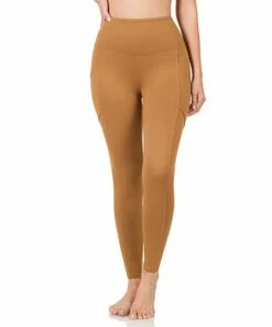 Best Pirce 🔔 Zenana Deep Camel Side-Pocket Microfiber Leggings - 👩 Women & Plus 🤩