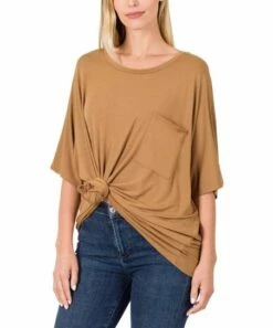Hot Sale 🔔 Zenana Deep Camel Oversize Round-Neck Pocket Tee - Plus ⭐