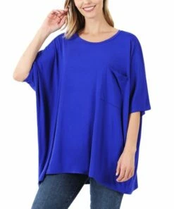 Hot Sale 😉 Zenana Bright Blue Oversize Round-Neck Pocket Tee - 👩 Women & Plus 🌟