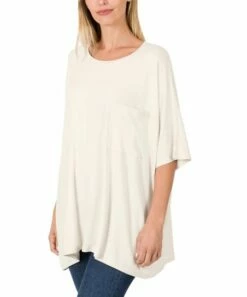 Cheap 🎁 Zenana Bone Oversize Round-Neck Pocket Tee - Plus 🌟