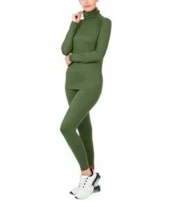 Budget 🔔 Zenana Army Green Brushed Microfiber Turtleneck & Leggings - 👩 Women 🎉