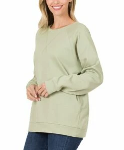 Cheap 👏 Zenana Light Sage Raglan Sweatshirt - 👩 Women & Plus 🔔