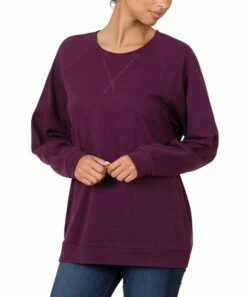 Best Pirce ✔️ Zenana Dark Plum Raglan Sweatshirt - Plus ⌛