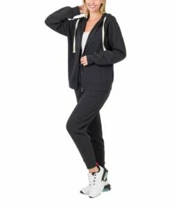 Flash Sale 🌟 Zenana Charcoal Zip-Up Hoodie & Joggers - Plus 🛒