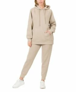 Cheapest 🧨 Zenana Ash Mocha Kangaroo-Pocket Hoodie & Joggers - Plus 🌟