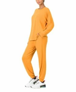 Cheapest 😍 Zenana Golden Mustard Raglan Sweatshirt & Pocket Joggers - 👩 Women 🎁