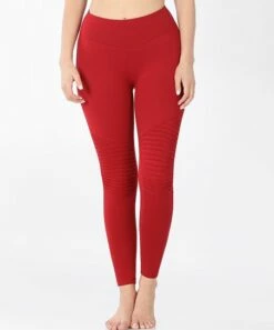 Budget 💯 Zenana Dark Red Moto Microfiber High-Waist Leggings - 👩 Women & Plus 🔥