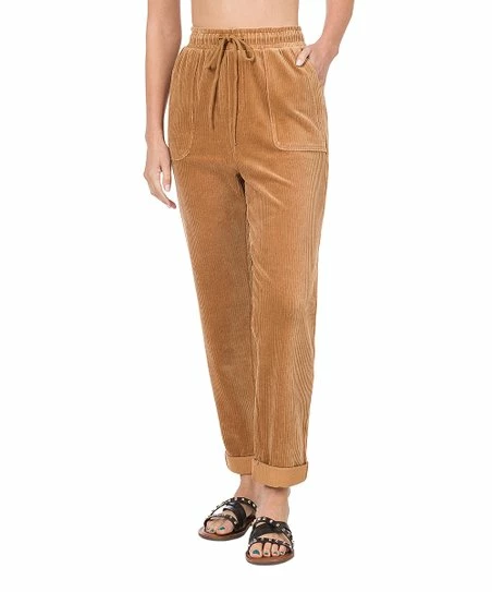 Budget π₯° Zenana Deep Camel Drawstring-Waist Cuffed Corduroy Pocket Pants - π© Women π