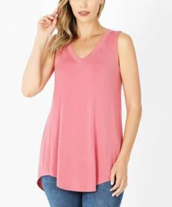 Promo ⌛ Zenana Dusty Rose Hi-Low Curved-Hem Tank - 👩 Women 😍