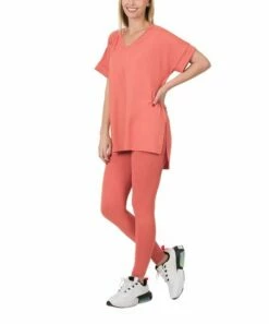 Cheapest 🎁 Zenana Ash Rose V-Neck Short-Sleeve Tee & Leggings - Plus 🎁
