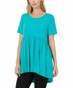 Budget 😀 Zenana Ice Blue Empire-Waist Hi-Low Tunic - 👩 Women 🤩