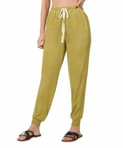 Discount ⌛ Zenana Olive Mustard Drawstring-Waist Pocket Joggers - Plus ✔️