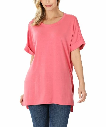 Discount ๐งจ Zenana Desert Rose Roll-Sleeve Crewneck Tee - ๐ฉ Women โจ