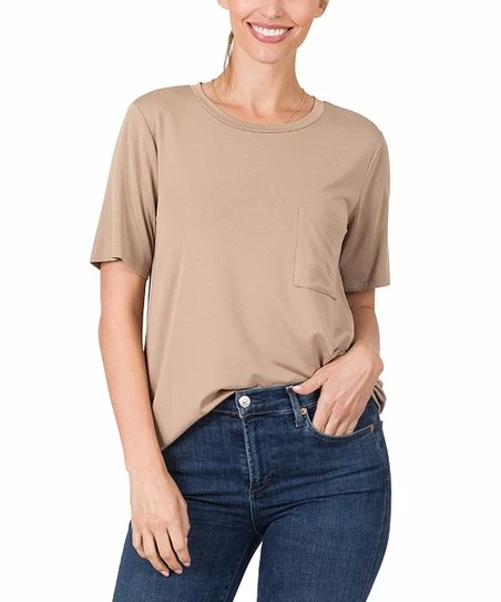 Best deal ๐ Zenana Ash Mocha Front Pocket Crewneck Tee - ๐ฉ Women ๐งจ