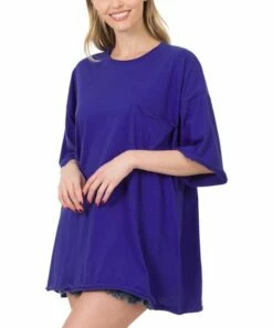 Best Pirce 👍 Zenana Bright Blue Pocket Oversize Tee - 👩 Women 💯