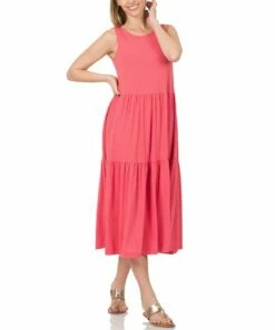 Cheapest 🧨 Zenana Desert Rose Tiered Ruffle Sleeveless Midi 👗 Dress - Plus 👍