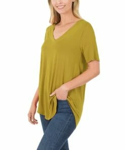 Cheapest 🧨 Zenana Olive Mustard V-Neck Curved-Hem Tee - Plus ⌛