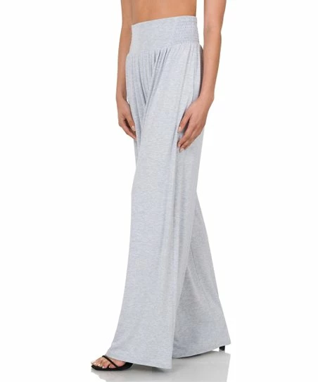 Buy ๐ Zenana Heather Gray Smocked Waist Wide-Leg Pants - ๐ฉ Women โ๏ธ