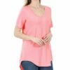 Top 10 🔔 Zenana Bright Pink V-Neck Curved-Hem Tee - 👩 Women ✨