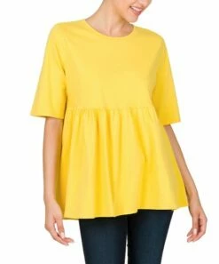 Best Pirce 😉 Zenana Yellow Half-Sleeve Empire-Waist Tunic - Plus 😉