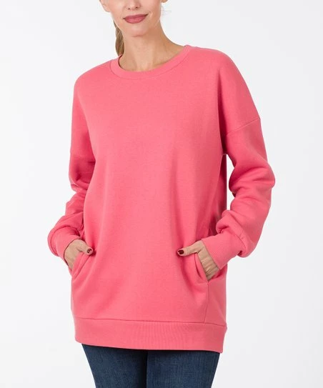 Cheap ๐ฅ Zenana Desert Rose Pocket Crewneck Sweatshirt - ๐ฉ Women & Plus ๐ฏ
