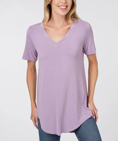 Coupon โ๏ธ Zenana Dusty Lavender V-Neck Curved-Hem Tee - ๐ฉ Women ๐