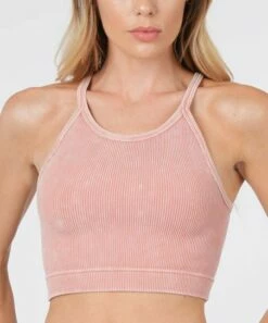 New 😀 Zenana Ash Rose Vintage-Wash Ribbed Seamless Crop Camisole - 👩 Women ✔️