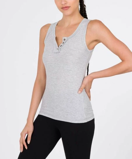 Outlet ๐ Zenana Heather Gray Ribbed Button-Front Tank - Plus ๐