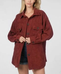 Budget 🤩 Zenana Dark Rust Corduroy Pocket Oversize Shacket - 👩 Women ✨