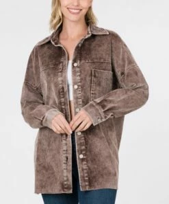 Brand new 😉 Zenana Brown Vintage-Washed Corduroy Button-Front Shacket - Plus 💯