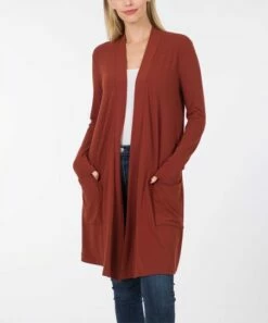 Flash Sale ✨ Zenana Dark Rust Long-Sleeve Open Pocket Cardigan - 👩 Women & Plus 🥰
