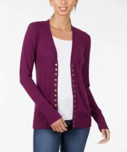Coupon 🎁 Zenana Dark Plum Snap-Button Cardigan - 👩 Women & Plus 🎁