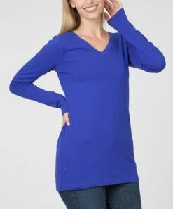 Brand new 😀 Zenana Bright Blue Long-Sleeve V-Neck Tee - 👩 Women & Plus 👍