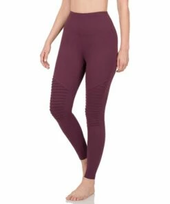 Deals 😀 Zenana Eggplant Moto Microfiber High-Waist Leggings - 👩 Women & Plus ⭐