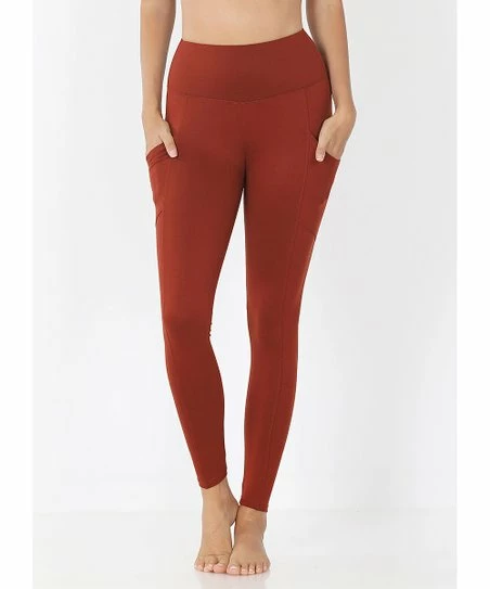 Best Sale โญ Zenana Dark Rust Side-Pocket Microfiber Leggings - Plus ๐