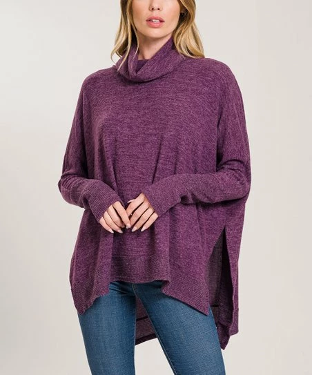 Top 10 ๐ Zenana Eggplant Melange Cowl Neck Hi-Low Sweater - ๐ฉ Women ๐งจ