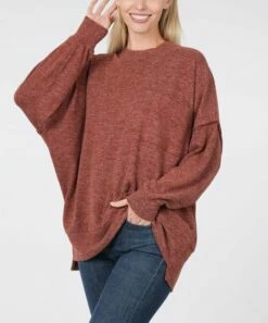 Best deal 👏 Zenana Dark Rust Brushed Melange Oversize Drop-Shoulder Sweater - 👩 Women ✨