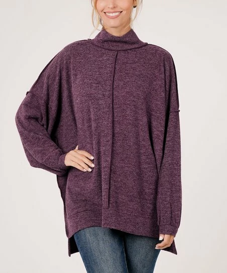 Best deal ๐คฉ Zenana Dark Plum Brushed Melange Hacci Mock Neck Sweater - ๐ฉ Women ๐ฅฐ