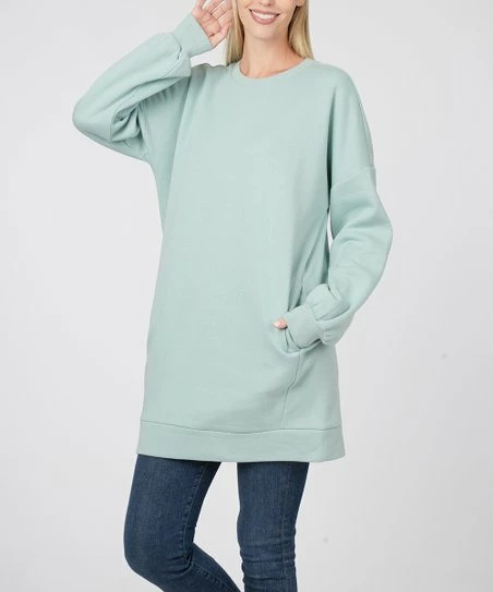 Flash Sale β€οΈ Zenana Dusty Green Crewneck Side-Pocket Oversize Sweatshirt - π© Women π