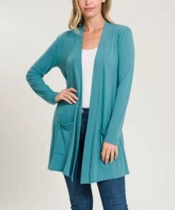 Coupon 🌟 Zenana Dusty Teal Open Cardigan - 👩 Women 😍