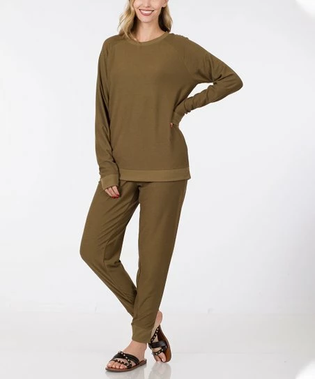 Budget ๐ Zenana Dusty Olive Long-Sleeve Raglan Top & Joggers - ๐ฉ Women ๐