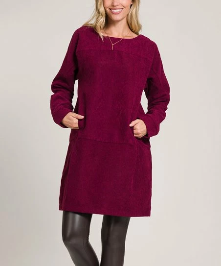 Coupon π Zenana Dark Burgundy Pocket Long-Sleeve Shift π Dress - π© Women β¨