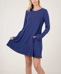 Wholesale 🥰 Zenana Light Navy Pocket Long-Sleeve Tunic 👗 Dress - 👩 Women 🔔