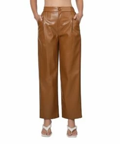 Hot Sale 👏 Zenana Dark Camel Faux Leather Pocket High-Waist Pants - 👩 Women 😉