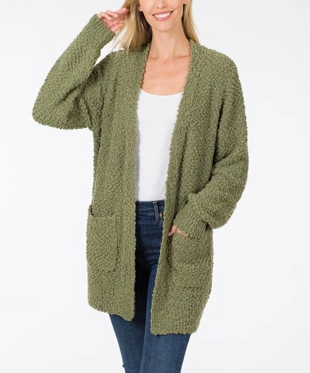 Top 10 ๐ฏ Zenana Light Olive Popcorn Puff Sleeve Pocket Open Cardigan - ๐ฉ Women โจ