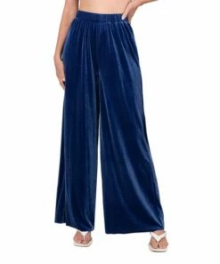 Cheap 🔔 Zenana Light Navy Velvet Wide-Leg Pants - 👩 Women 🎉
