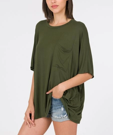 New ๐ Zenana Army Green Chest-Pocket Oversize Crewneck Tee - ๐ฉ Women & Plus ๐