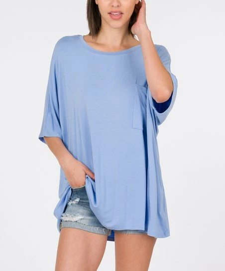 Budget ๐ Zenana Spring Blue Chest-Pocket Oversize Crewneck Tee - ๐ฉ Women & Plus โ