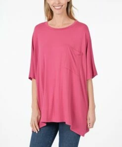 Hot Sale ✔️ Zenana Rose Chest-Pocket Oversize Crewneck Tee - 👩 Women & Plus 😉