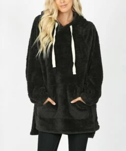 Top 10 🔥 Zenana Black Plush Pocket Hi-Low Hoodie - Plus 🔔
